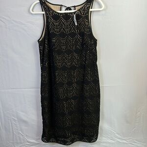 Loft Crochet Linned Black Dress Size 6. Tie Back and Zipper New